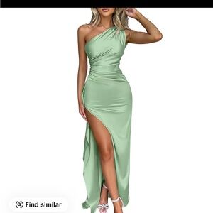 Elegant One-Shoulder Sage Green Dress
